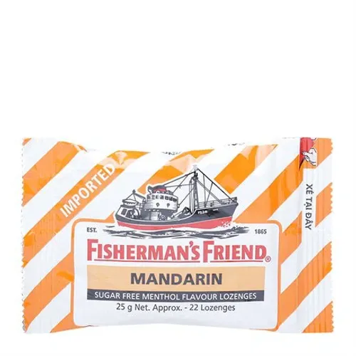 Kẹo cay con tàu không đường vị quýt, gừng Fisherman's Friend Mandarin (25g)