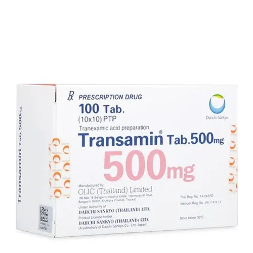 Viên nén Transamin 500mg điều trị chảy máu, rong kinh (10 vỉ x 10 viên)
