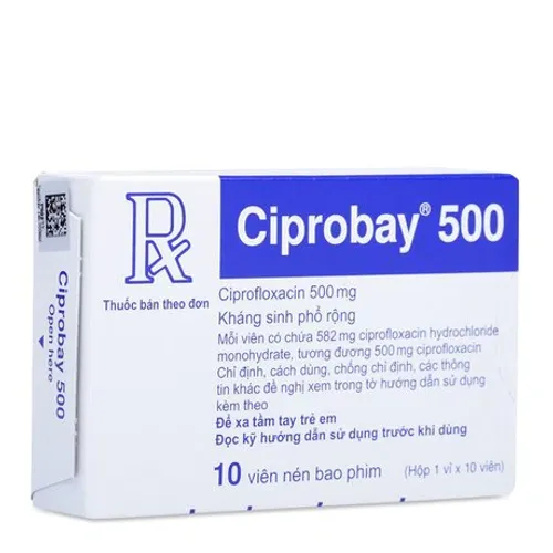 Viên nén Ciprobay 500mg điều trị và dự phòng nhiễm khuẩn (1 vỉ x 10 viên)
