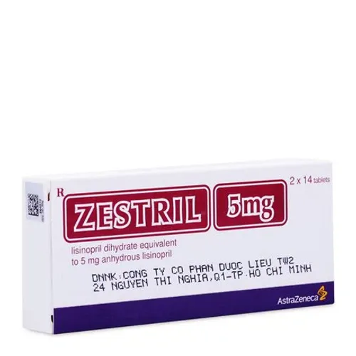 Viên nén Zestril 5mg điều trị tăng huyết áp, suy tim (2 vỉ x 14 viên)