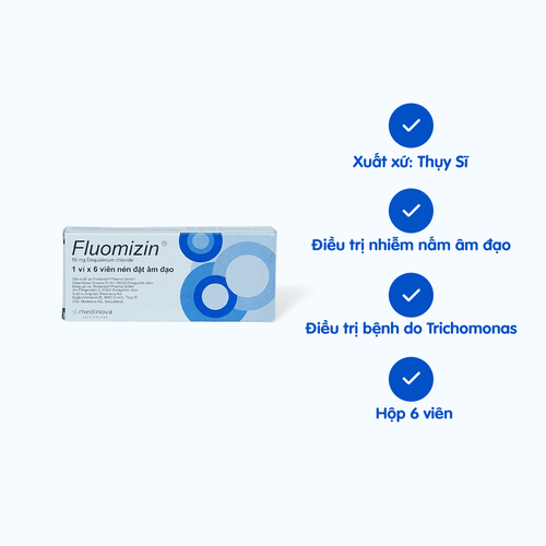Viên đặt âm đạo Fluomizin 10mg điều trị nhiễm nấm âm đạo, nhiễm khuẩn âm đạo (1 vỉ x 6 viên)