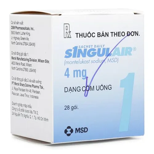 Thuốc cốm Singulair 4mg dự phòng và điều trị hen phế quản mạn tính, viêm mũi dị ứng (hộp 28 gói)