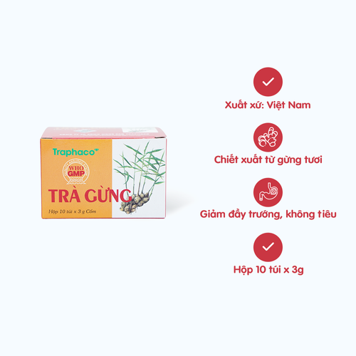 Cốm trà Trà gừng Traphaco điều trị đau bụng do lạnh, đầy trướng, không tiêu (10 túi x 3g)