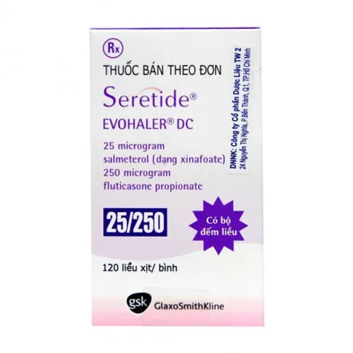 Khí dung Seretide Evohaler DC 25/250mcg điều trị hen, bệnh phổi tắc nghẽn mãn tính (hộp 120 liều)