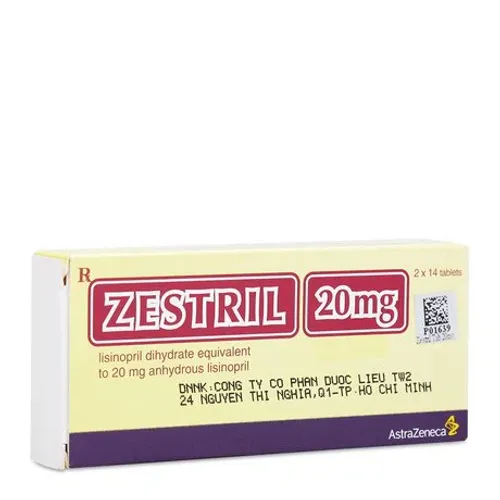 Viên nén Zestril 20mg điều trị tăng huyết áp, suy tim (2 vỉ x 14 viên)