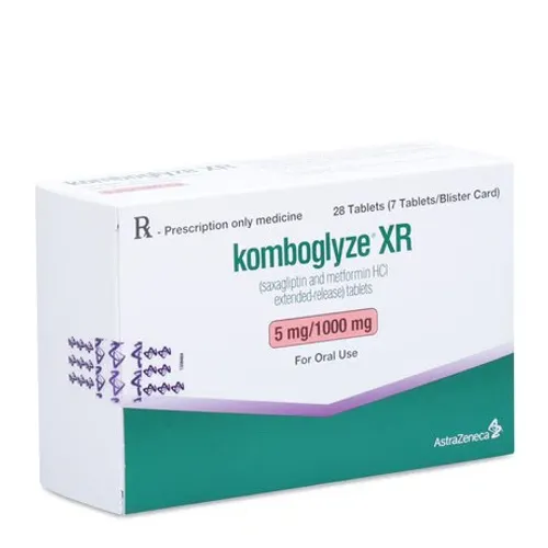 Viên giải phóng có kiểm soát Komboglyze XR 5mg/1000mg điều trị đái tháo đường type 2 (4 vỉ x 7 viên)