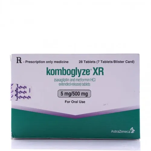 Viên giải phóng có kiểm soát Komboglyze XR 5mg/500mg điều trị đái tháo đường type 2 (4 vỉ x 7 viên)