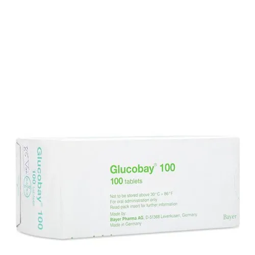 Viên nén Glucobay 100mg điều trị đái tháo đường không phụ thuộc insulin (type 2) (3 vỉ x 10 viên)