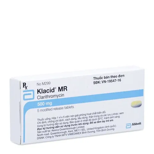 Viên giải phóng có kiểm soát Klacid MR 500mg điều trị nhiễm khuẩn đường hô hấp (1 vỉ x 5 viên)