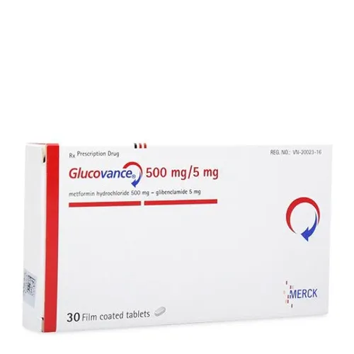 Viên nén Glucovance 500mg/5mg điều trị đái tháo đường type 2 (2 vỉ x 15 viên)