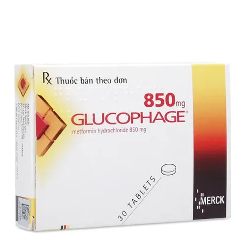 Viên nén bao phim Glucophage 850mg điều trị bệnh đái tháo đường type 2 (2 vỉ x 15 viên)