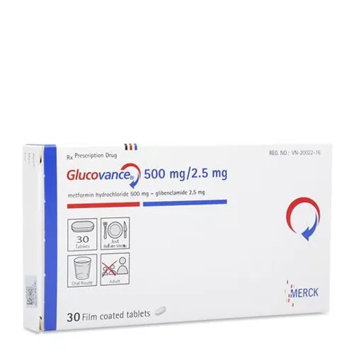 Viên nén Glucovance 500mg/2.5mg điều trị đái tháo đường type 2 (2 vỉ x 15 viên)