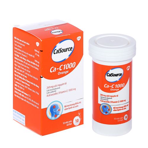 Viên sủi CalSource Ca-C 1000mg dùng trong trường hợp thiếu calci và vitamin C (tuýp 10 viên)