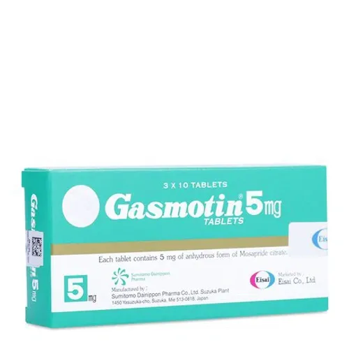 Viên nén Gasmotin 5mg trị nóng ruột, buồn nôn, trào ngược dạ dày (3 vỉ x 10 viên)