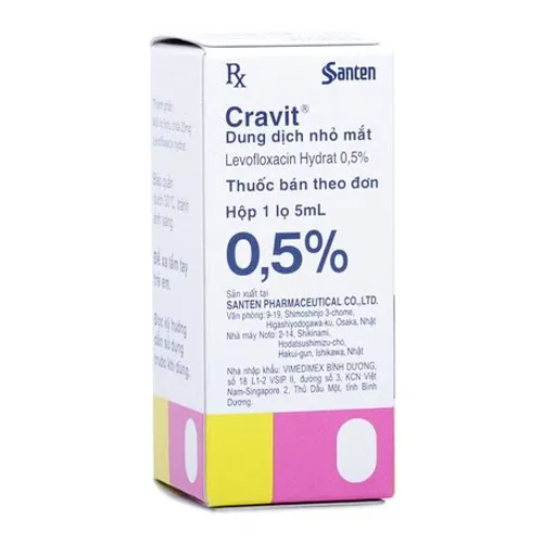 Thuốc nhỏ mắt Cravit Ophthalmic Solution 0.5% điều trị các bệnh nhiễm khuẩn mắt (chai 5ml)