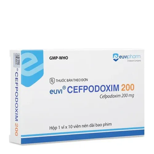 Viên nén Cefpodoxim 200mg Euvipharm kháng sinh điều trị nhiễm khuẩn (1 vỉ x 10 viên)
