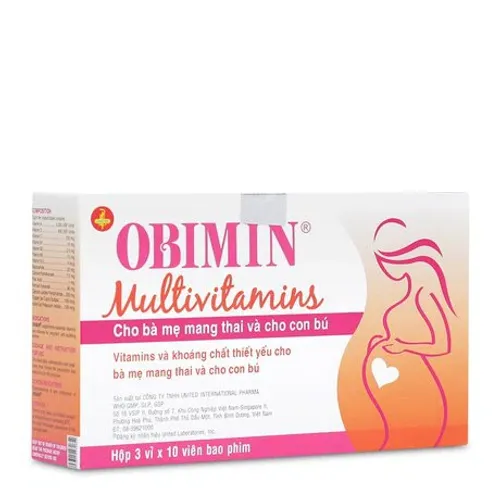 Viên nén Obimin bổ sung vitamin và khoáng chất cho phụ nữ có thai và cho con bú (3 vỉ x 10 viên)