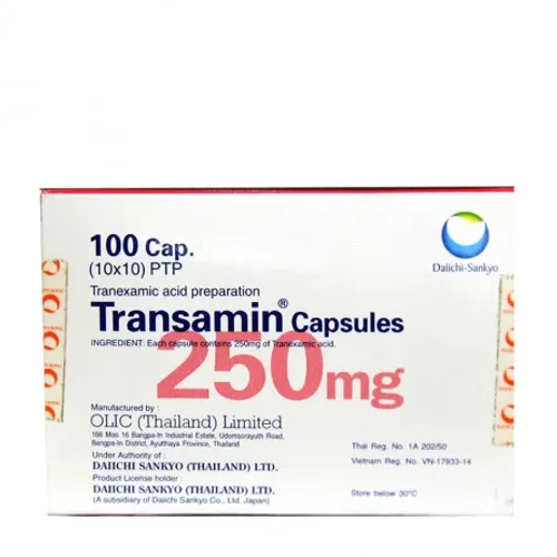 Viên nang Transamin 250mg điều trị chảy máu do tăng tiêu fibrin (10 vỉ x 10 viên)