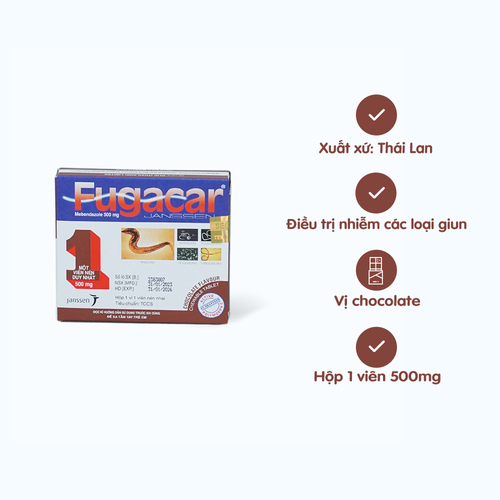 Viên nhai Fugacar 500mg (Choco) điều trị nhiễm giun (1 vỉ x 1 viên)
