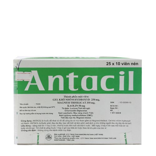 Viên nhai Antacil trị viêm loét dạ dày tá tràng, đầy hơi, ợ nóng, tăng tiết acid (25 vỉ x 10 viên)