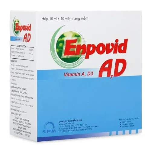 Viên nang Enpovid A,D phòng và điều trị tình trạng thiếu vitamin A, D (10 vỉ x 10 viên)