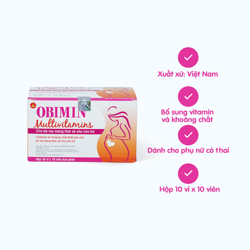 Viên nén Obimin bổ sung vitamin và khoáng chất cho phụ nữ có thai và cho con bú (10 vỉ x 10 viên)