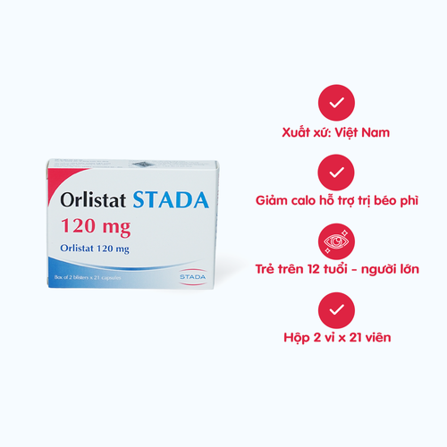 Viên nang Orlistat Stada 120mg hỗ trợ giảm calo trong điều trị béo phì, thừa cân (2 vỉ x 21 viên)