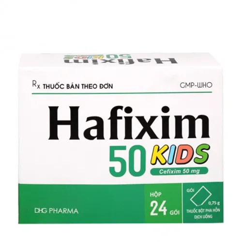 Bột pha uống Hafixim 50mg kháng sinh điều trị nhiễm khuẩn (hộp 24 gói)