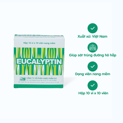 Viên nang Eucalyptin hỗ trợ sát trùng đường hô hấp (10 vỉ x 10 viên)