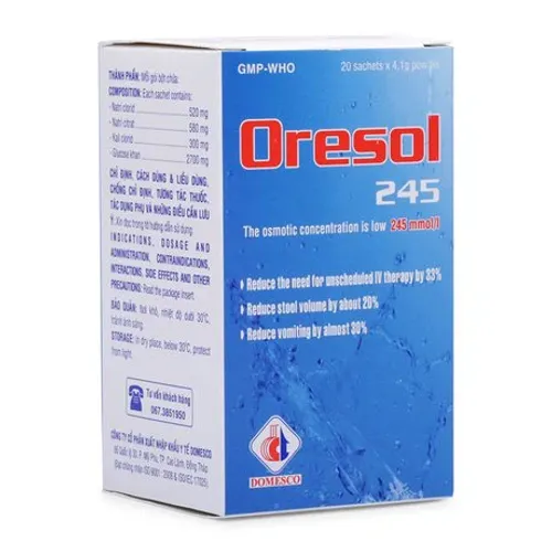 Thuốc bột uống ORESOL 245 Domesco phòng và điều trị mất nước và chất điện giải (hộp 20 gói)