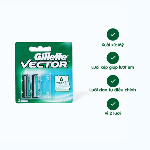 Lưỡi dao cạo râu Vector Gillette (2 lưỡi/vỉ)