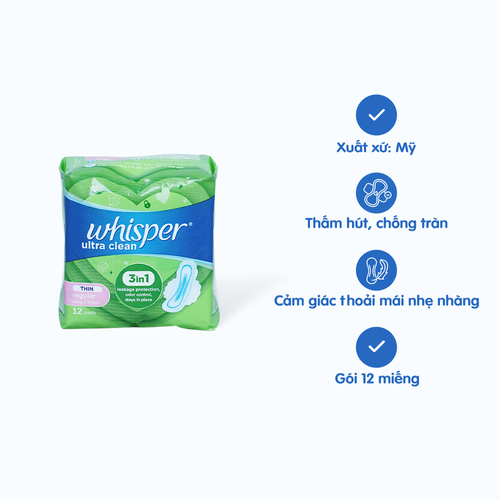 Băng vệ sinh siêu mỏng cánh Whisper Ultra Clean (10 miếng/gói)