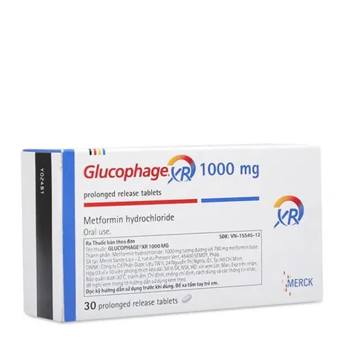 Viên nén Glucophage XR 1000mg điều trị đái tháo đường type 2 (3 vỉ x 10 viên)
