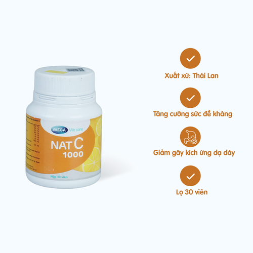 Viên uống Nat C Vitamin C 1000 hỗ trợ sức khỏe (Lọ 30 viên)