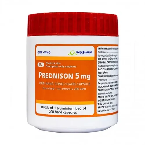 Viên nang Prednisolon 5mg  Imexpharm  Chai 200 viên kháng viêm, chống dị ứng, ức chế miễn dịch