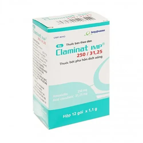 Bột pha uống Claminat 250mg/31.25mg điều trị nhiễm khuẩn (12 gói x 1.1g)
