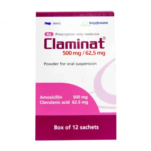 Bột pha uống Claminat 500mg/62.5mg điều trị nhiễm khuẩn (12 gói x 1.5g)