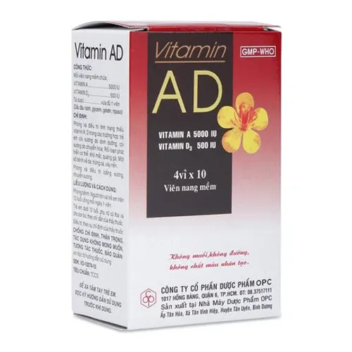 Viên nang Vitamin AD OPC phòng và điều trị tình trạng thiếu vitamin A, D (4 vỉ x10 viên)