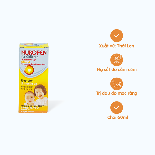 Hỗn dịch uống Nurofen Children 100mg/5ml giảm đau, hạ sốt (chai 60ml)