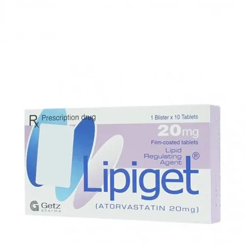 Viên nén Lipiget 20mg điều trị rối loạn mỡ máu (1 vỉ x 10 viên)