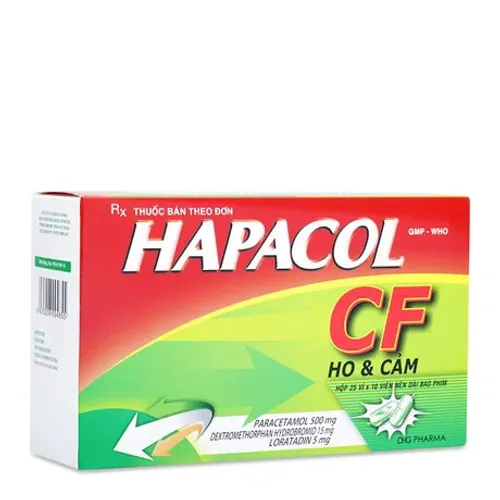 Viên nén bao phim Hapacol CF điều trị triệu chứng cảm sốt nhức đầu (25 vỉ x 10 viên)