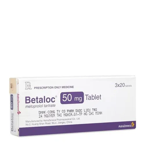 Viên nén Betaloc 50mg Điều trị tăng huyết áp, dự phòng đau thắt ngực (3 vỉ x 20 viên)