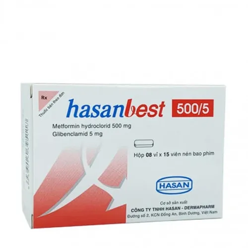 Viên nén Hasanbest 500mg/5mg điều trị đái tháo đường type 2 (2 vỉ x 15 viên)