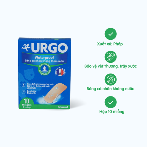 Băng cá nhân không thấm nước URGO Waterproof bảo vệ vết thương khỏi nước và vi khuẩn (Hộp 10 miếng)