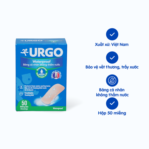 Băng cá nhân không thấm nước URGO Waterproof bảo vệ vết thương khỏi nước và vi khuẩn (Hộp 50 miếng)