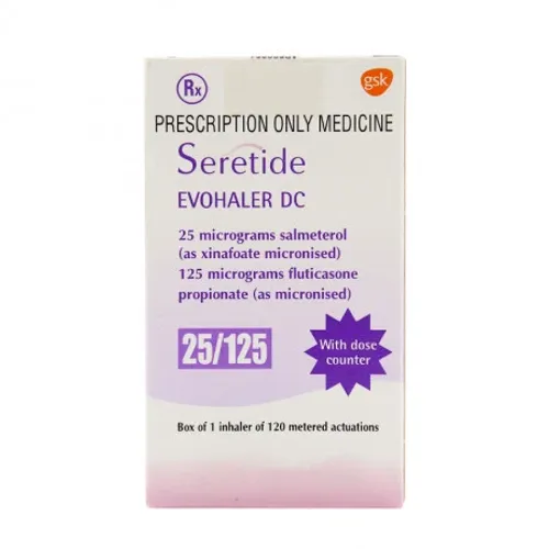 Khí dung Seretide Evohaler DC 25/125mcg điều trị hen, bệnh phổi tắc nghẽn mãn tính (hộp 120 liều)