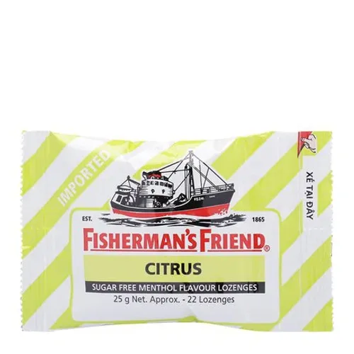 Kẹo cay con tàu không đường vị cam chanh Fisherman's Friend Citrus (25g)
