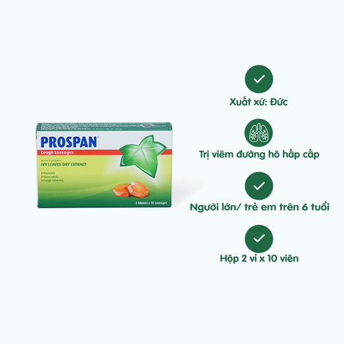 Viên ngậm Prospan điều trị viêm đường hô hấp cấp có kèm theo ho (2 vỉ x 10 viên)
