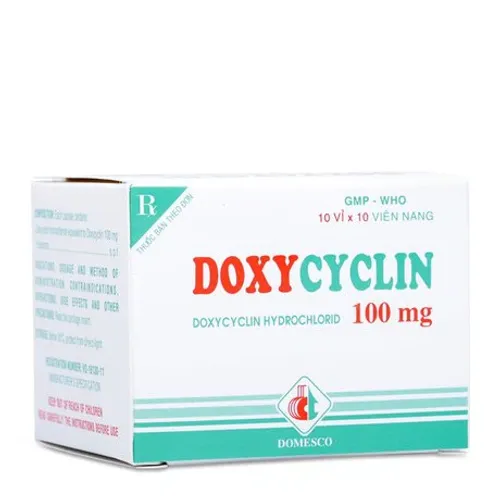 Viên nang Doxycylin 100mg Domesco điều trị nhiễm khuẩn (10 vỉ x10 viên)