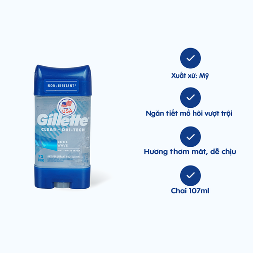 Gel khử mùi cho nam Gillette Cool Wave Clear + Dri-Tech Anti-Perspirant/Deodorant (Chai 107g)